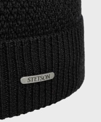 Stetson Beanie Knit Hat in Black Merino Wool