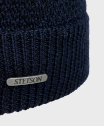 Stetson Beanie berretto a punto riso in lana merino navy blu