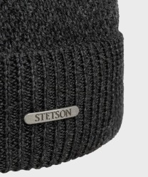 Stetson Beanie berretto a punto riso in lana merino grigio