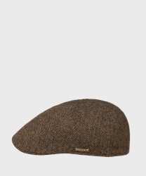 Stetson Texas herringbone flat cap in black brown wool