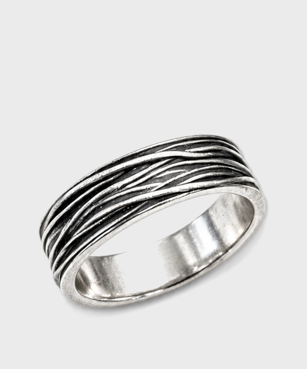 Left-handed wire-wrapped silver wedding ring,...