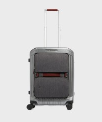 Piquadro PQLM trolley cabina a 4 ruote in policarbonato e pelle nero e cuoio con pannello porta PC 14 pollici
