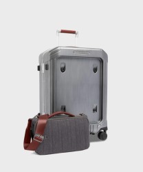 Piquadro PQLM trolley cabina a 4 ruote in policarbonato e pelle nero e cuoio con pannello porta PC 14 pollici