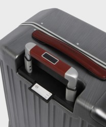 Piquadro PQLM trolley cabina a 4 ruote in policarbonato e pelle nero e cuoio con pannello porta PC 14 pollici