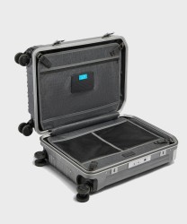 Piquadro PQLM trolley cabina a 4 ruote in policarbonato e pelle nero e cuoio con chiusura fingerprint