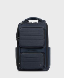 Piquadro Oberon zaino porta PC 14 pollici in pelle e tessuto blu