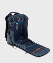 Piquadro Oberon zaino porta PC 14 pollici in pelle e tessuto blu