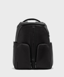 Piquadro Victor zaino da viaggio in pelle porta PC 14 pollici con ricarica wireless nero