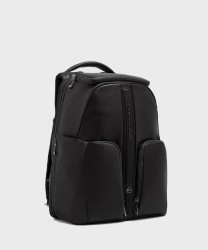 Piquadro Victor zaino da viaggio in pelle porta PC 14 pollici con ricarica wireless nero