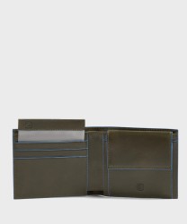 Piquadro Blue Square portafoglio uomo con portamonete e volantino staccabile verde oliva