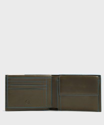 Piquadro Blue Square portafoglio uomo con portamonete e porta documenti verde oliva
