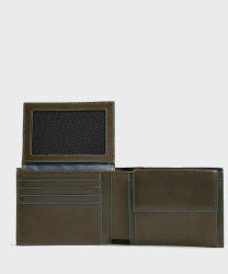 Piquadro Blue Square portafoglio uomo con portamonete e porta documenti verde oliva