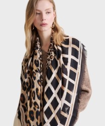 Marella Aerosi foulard animalier in modal, marrone e nero