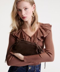 Marella Cime pochette in pelle scamosciata con tracolla, testa di mor