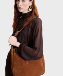 Marella Leva borsa a spalla in pelle suede marrone cuoio