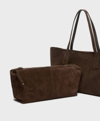 Marella Ecru borsa shopper in pelle scamosciata, marrone