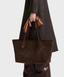 Marella Ecru borsa shopper in suede marrone