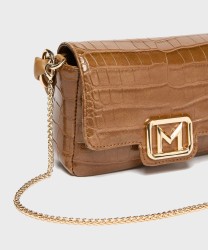 Marella Le Muse Lontra2 borsa a mano e a tracolla in pelle vegana stampa coccodrillo, fango