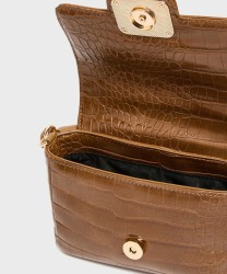 Marella Le Muse Lontra2 borsa a mano e a tracolla in pelle vegana stampa coccodrillo, fango