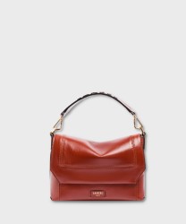 Lancel Paris Ninon Soft M borsa a mano e a tracolla con patta in pelle marrone brick