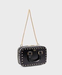 Lancel BCBG mini borsa vanity in pelle nera con tracolla e manico a catena | Galise dal 1907