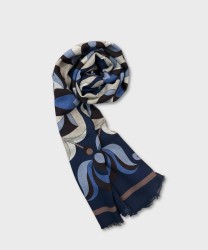 Arcuri sciarpa in lana e yak fantasia astratta blu e azzurro, 70 x 200 cm
